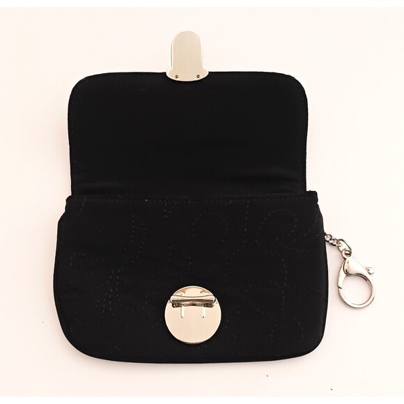 Vera Bradley Blk Quilt Microfiber ID Wallet w Keyring Silver Pushlock 6X4 - Picture 4 of 6